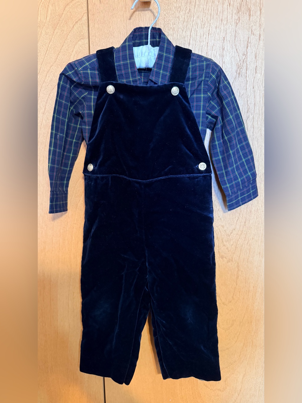 Ralph Lauren Baby Classic Navy Velvet Overalls + Shirt